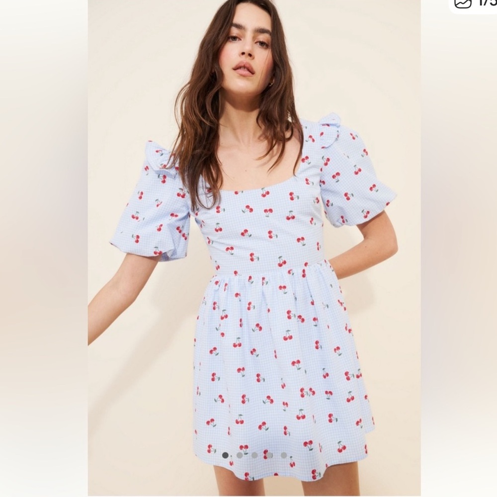 The Frolic Puff Sleeve Cherry Plaid Mini Dress  Size small